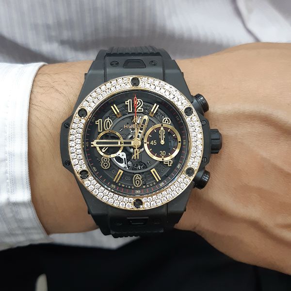 台北流當手錶拍賣 原裝 HUBLOT 宇舶 BIG BANG 鑽圈 48mm 自動 男錶 9成5新 盒單 ZR423
